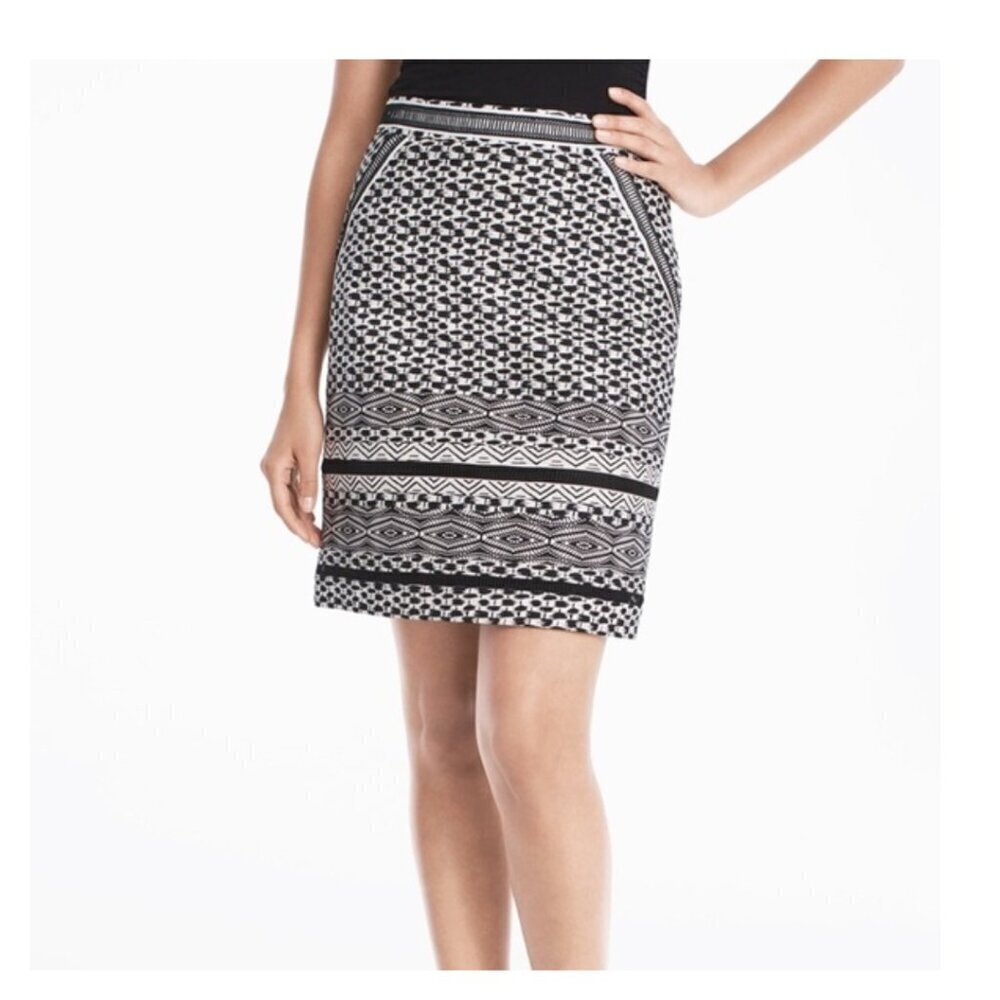 White House Black Market Women's Black & White Geometric Pencil Skirt Size 10 - Picture 2 of 9